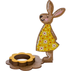 Набір для вишивки по дереву Підставка під пасхальне яйце Великодній кролик в жовтій сукні