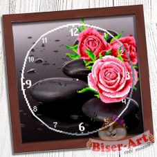 Схема вышивки бисером (нитками) на габардине Годинник Троянда Biser-Art Bis011