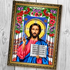 Схема вышивки бисером на габардине Иисус Христос в цветах  Biser-Art 30х40-А683