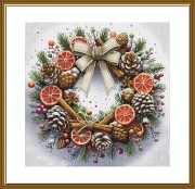 Набор для вышивки крестиком на канве с фоновым изображением Рождественкий венок 