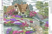 Рисунок на габардине для вышивки бисером Будиночок в саду