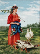 Набор для вышивки крестом Девочка с гусями. Маковский Luca-S В486