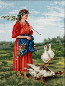 Набор для вышивки крестом Девочка с гусями. Маковский Luca-S В486 - 1 027.00грн.