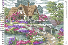 Схема для вышивки бисером на габардине Будиночок в саду