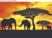 Схема для вышивки бисером на габардине Слоны на закате