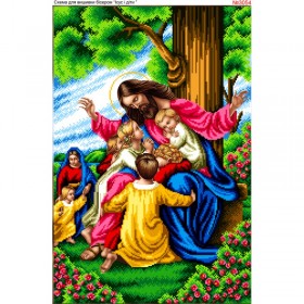 Схема вышивки бисером на габардине Иисус и дети 