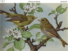 Схема для вышивки бисером на габардине Птицы на ветке Acorns А4-К-037