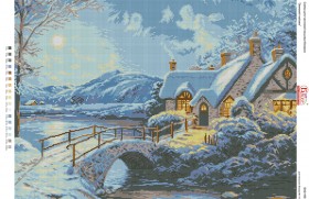 Схема вышивки бисером на габардине Зимовий пейзаж