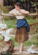 Набор для вышивки крестом Девушка дразнящая голубей