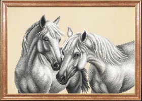 Схема для вышивки бисером на габардине Белые лошади