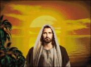 Схема вышивки бисером на габардине Ісус на заході сонця