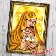Схема вышивки бисером на габардине Мадонна з немовлям в золотих тонах