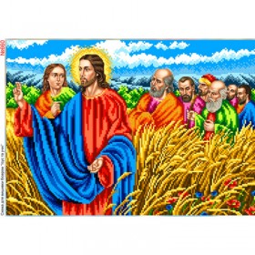 Схема вышивки бисером на габардине Иисус с апостолами 