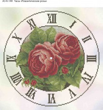 Схема для вышивки бисером на габардине Часы Романтические Розы Acorns А3-К-149