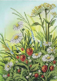 Схема для вышивки бисером на габардине Поляна цветов