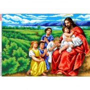 Схема вышивки бисером на габардине Иисус и дети