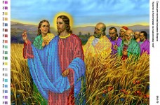 Малюнок на габардині для вишивки бісером Христос з Апостолами на пшеничному полі