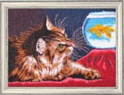 Схема для вышивки бисером на атласе Котенок и золотая рыбка