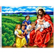 Схема вишивки бісером на габардині Ісус з дітками