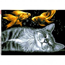 Схема вышивки бисером на габардине Кіт та золоті рибки Biser-Art 30х40-506