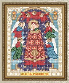 Схема для вышивки бисером на габардине Образ Пресвятой Богородицы Прибавление ума