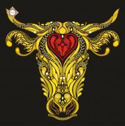 Схема вышивки бисером и декоративными элементами  на атласе Золотой телец достатка 