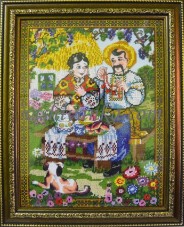 Рисунок на габардине для вышивки бисером Українська сімья Вишиванка А3-166