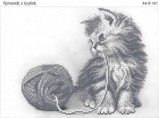 Схема для вишивання бісером на габардині Кошеня і клубок