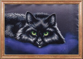 Схема для вышивки бисером на атласе Чёрный кот