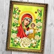 Схема для вишивки бісером на габардині Божа Матір Казанська в трояндах 