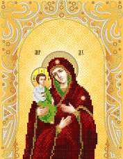 Схема для вышивки бисером на атласе Богородица Троеручица (золото)