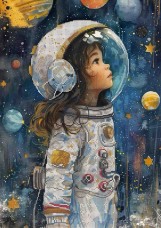 Схема для вышивки бисером Девочка астронавт Акорнс А3-К-1620 Схема для вышивки бисером Девочка астронавт Акорнс А3-К-1620