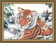 Схема для вышивки бисером на габардине Тигрица с тигрёнком