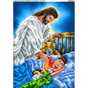 Схема вишивки бісером на габардині Ісус оберегає хлопчика 