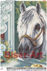 Схема вышивки бисером на габардине Кінь заглядає у вікно Biser-Art 30х40-638