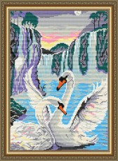 Набор для выкладки алмазной мозаикой Лебеди у водопада Art Solo АТ3003