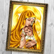 Схема для вишивки бісером на габардині Мадонна з немовлям в золотих тонах