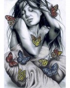 Схема вишивкі бісером на габардині Дівчина з метеликами