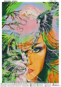 Схема вышивки бисером на габардине Девушка кошка