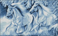 Схема вишивки бісером на габардині Зимові коні