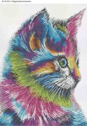 Схема для вышивки бисером на габардине Радужный котенок
