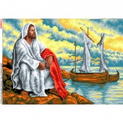 Схема вышивки бисером на габардине Иисус на берегу моря 