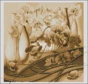 Схема вышивки бисером на габардине Натюрморт орхідей полная зашивка