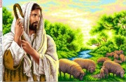 Схема вишивки бісером на габардині Ісус - добрий Пастир