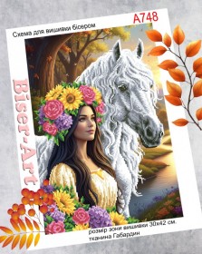 Схема вышивки бисером на габардине Бисер Арт Девушка и конь 30х40-А748