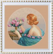Набор для вышивки нитками Девушка с розами