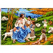 Схема для вышивки бисером на габардине Иисус с детьми