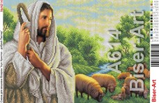 Схема вышивки бисером на габардине Ісус - добрий Пастир