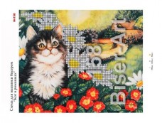 Схема вышивки бисером на габардине Котик в ромашках  Biser-Art 15х21-158