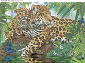 Схема для вышивки бисером на габардине Леопарды в джунглях